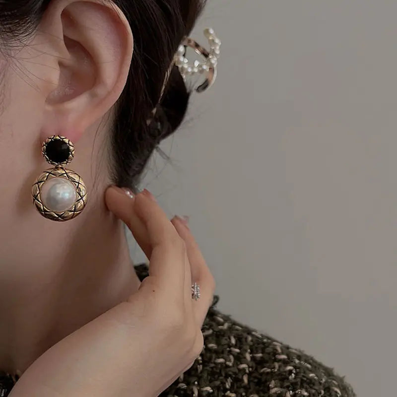 Antique Gold Pearl Drop Earrings For Women