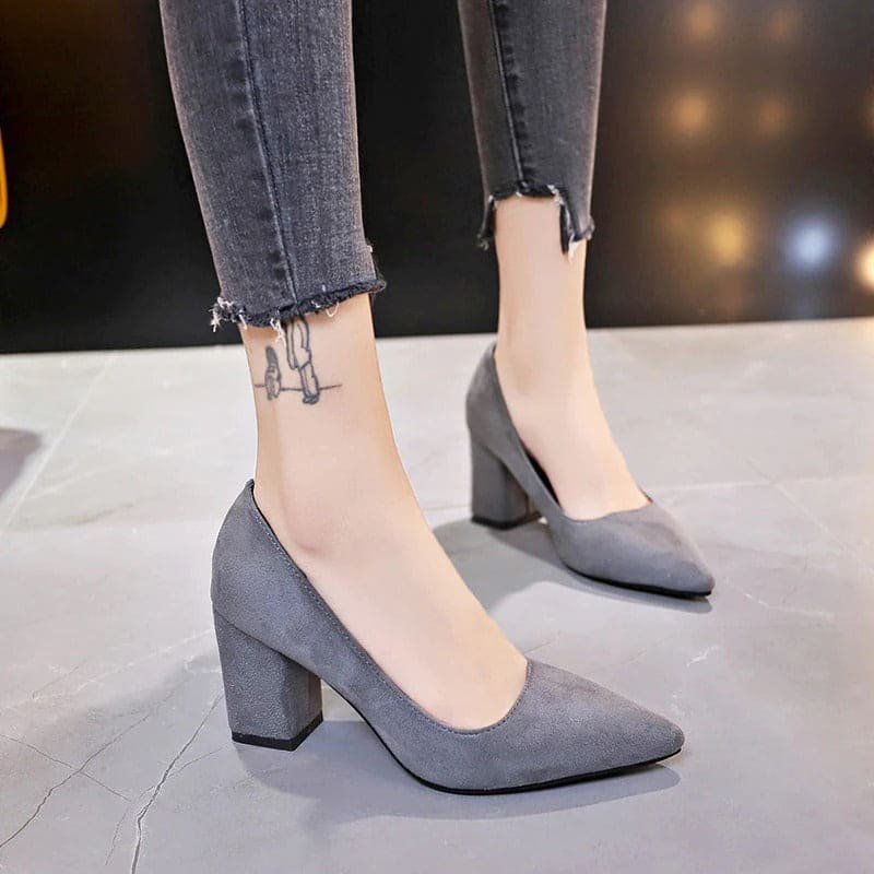 Grey Pointy Toe Pumps