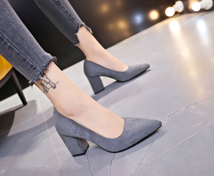 Grey Pointy Toe Pumps