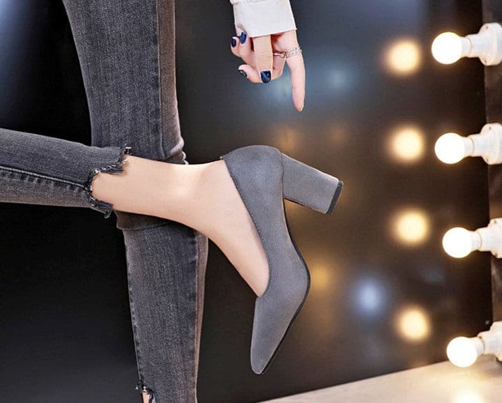Grey Pointy Toe Pumps