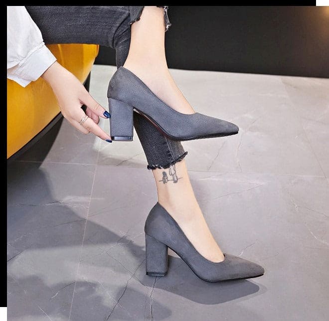 Grey Pointy Toe Pumps