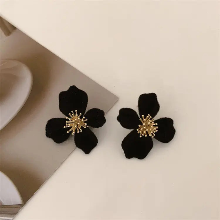 Black Flower Petal Stud Earring