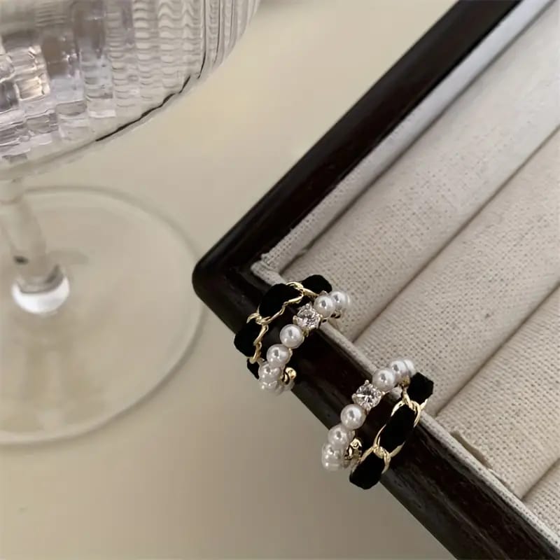 Black and White Pearl Hoop Gold Plated Earring For Women