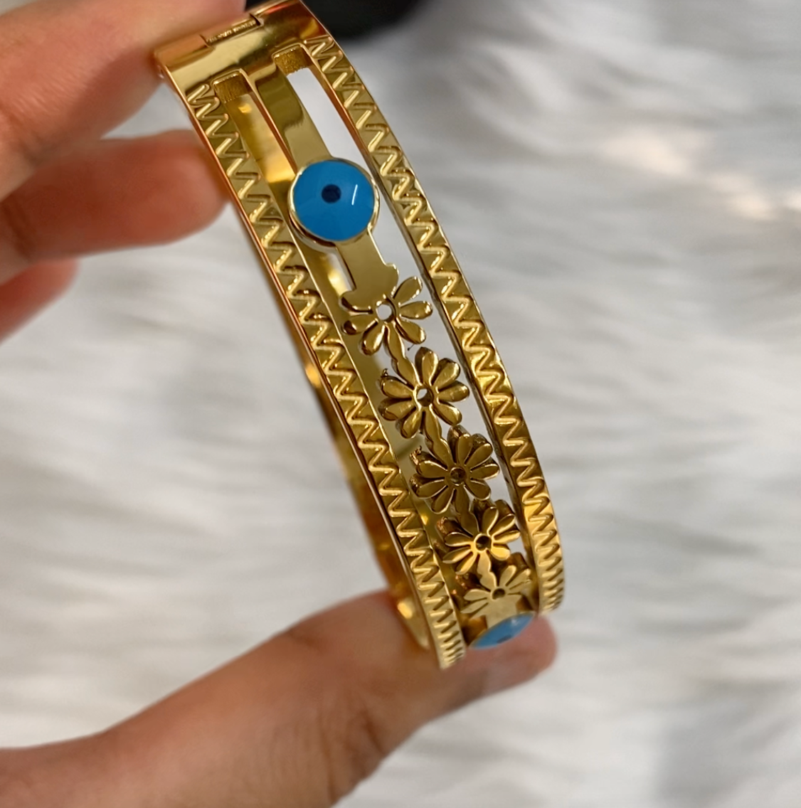 Anti-Tarnish Blue Evil Eye 304 Stainless Steel Bracelet