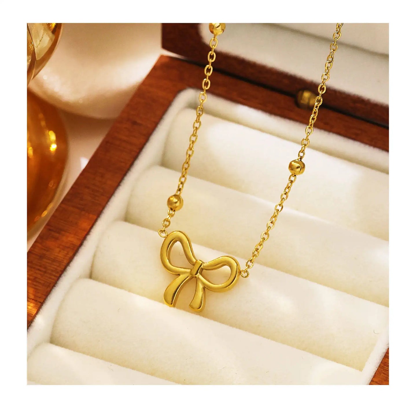 Anti-Tarnish Stainless Steel 18K Gold Plated Bow pendant Necklace