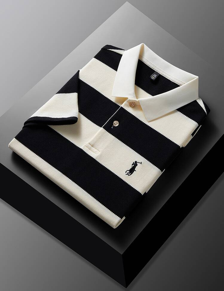 Elegant Regal Stride Polo T-Shirt: Timeless Elegance in Every Stripe