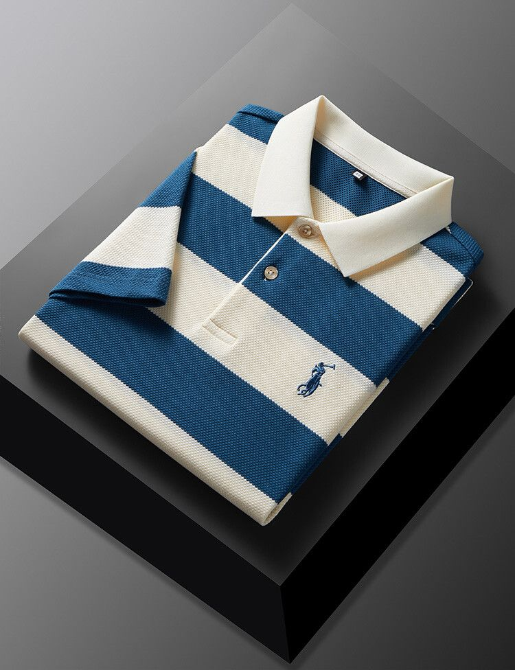 Elegant Regal Stride Polo T-Shirt: Timeless Elegance in Every Stripe