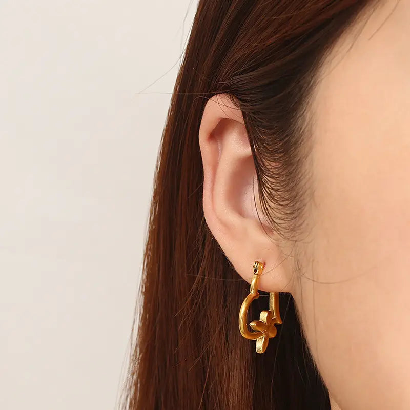 Anti-Tarnish Stainless Steel Heart Shaped Butterfly Initial Hoop Earrings – 18K Gold Plated