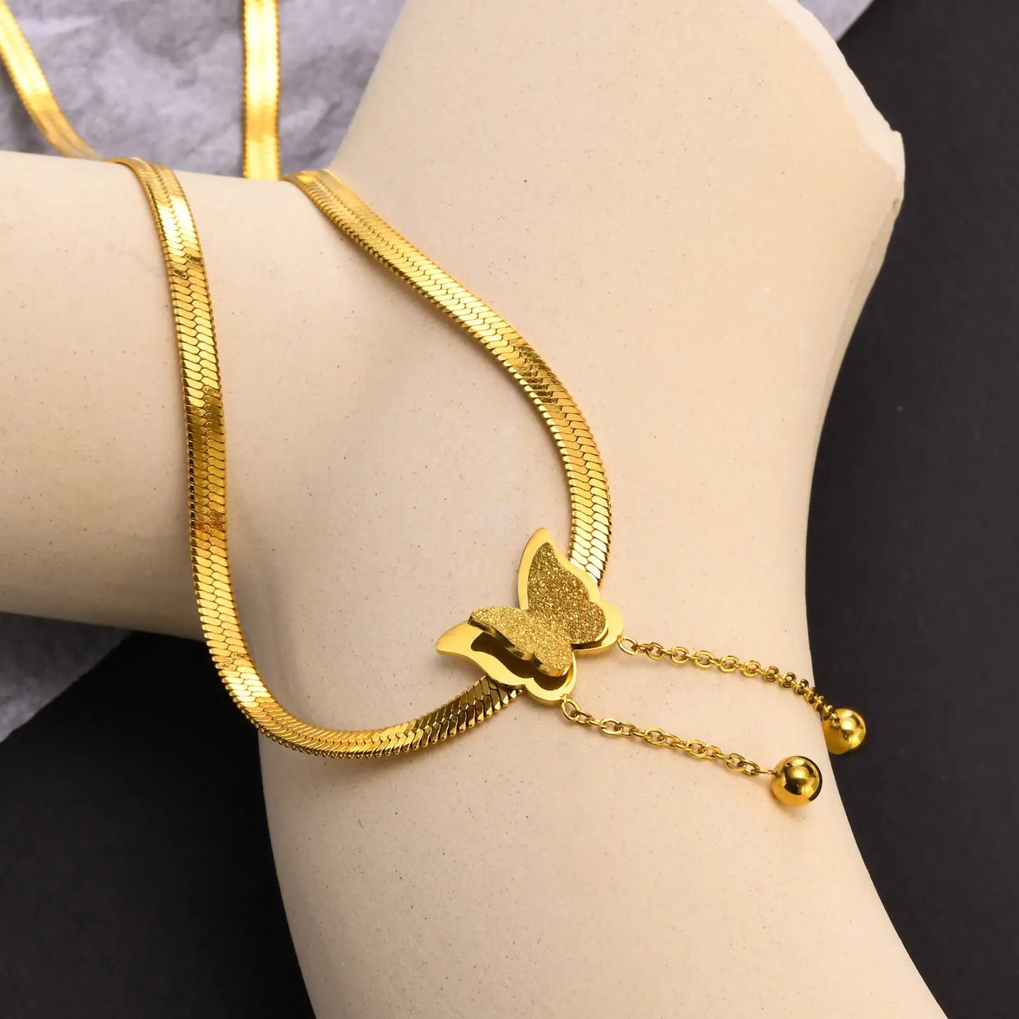 Butterfly Long Tassel 18K Gold Plated Stainless Steel Anti-Tarnish Necklace