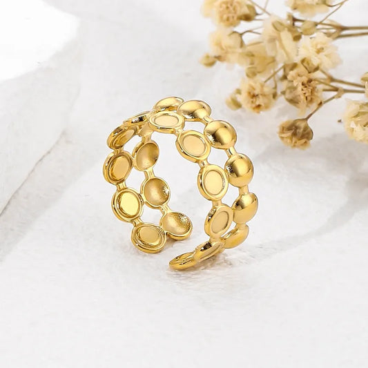 Classic Asymmetrical 18K Gold Plated Adjustable Anti-Tarnish Stainless Steel Ring