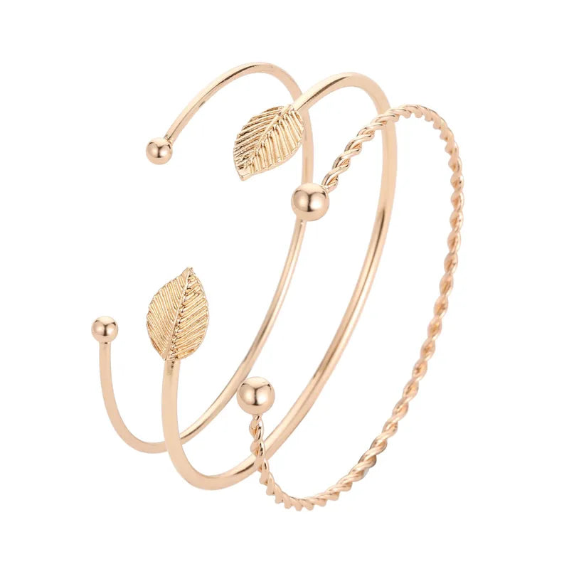 Combo Set Of Three Twist Leaf  Geometric Open Bracelet