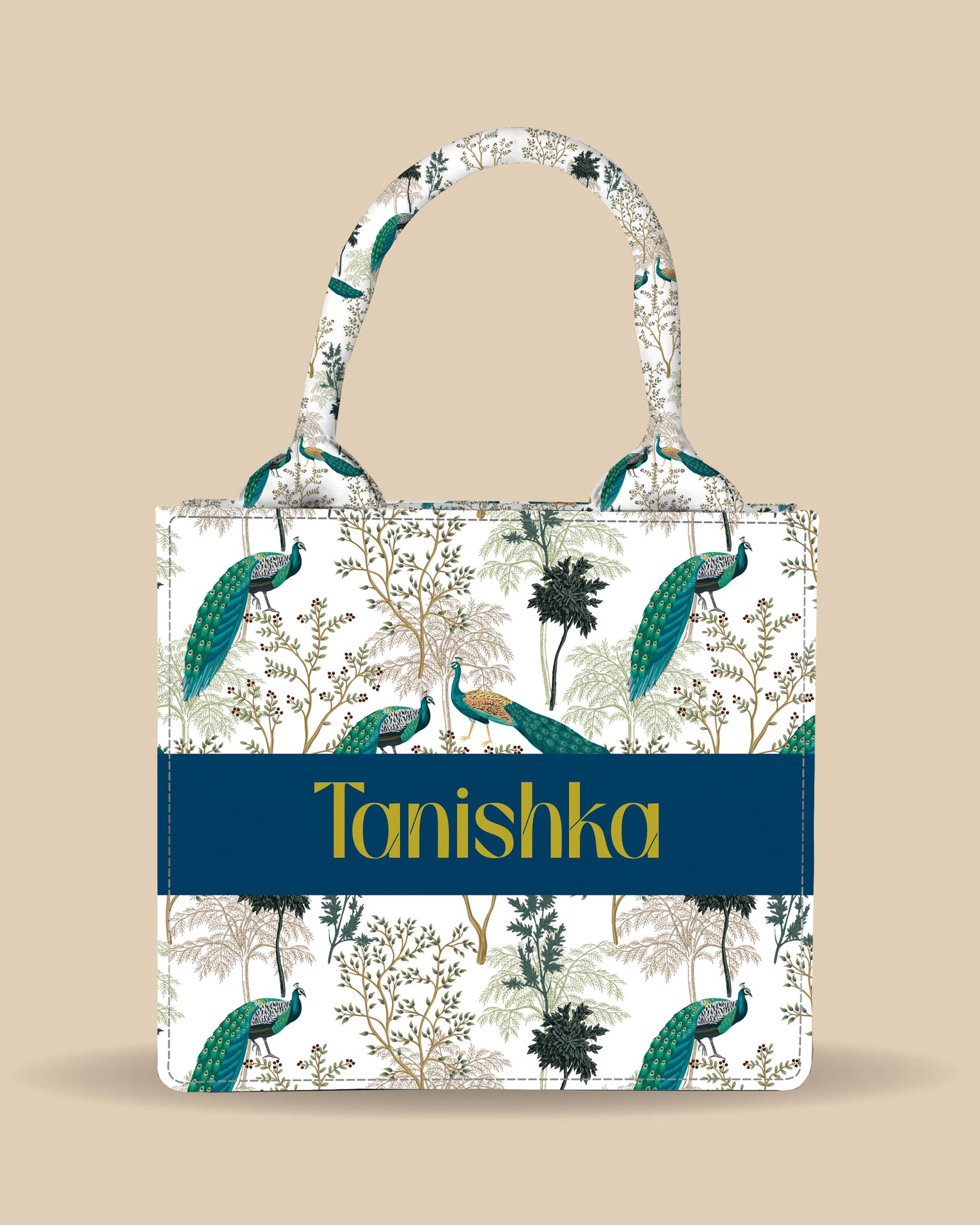 Customized Small Tote Bag Designed With Elegant Peacock And Summer Tree