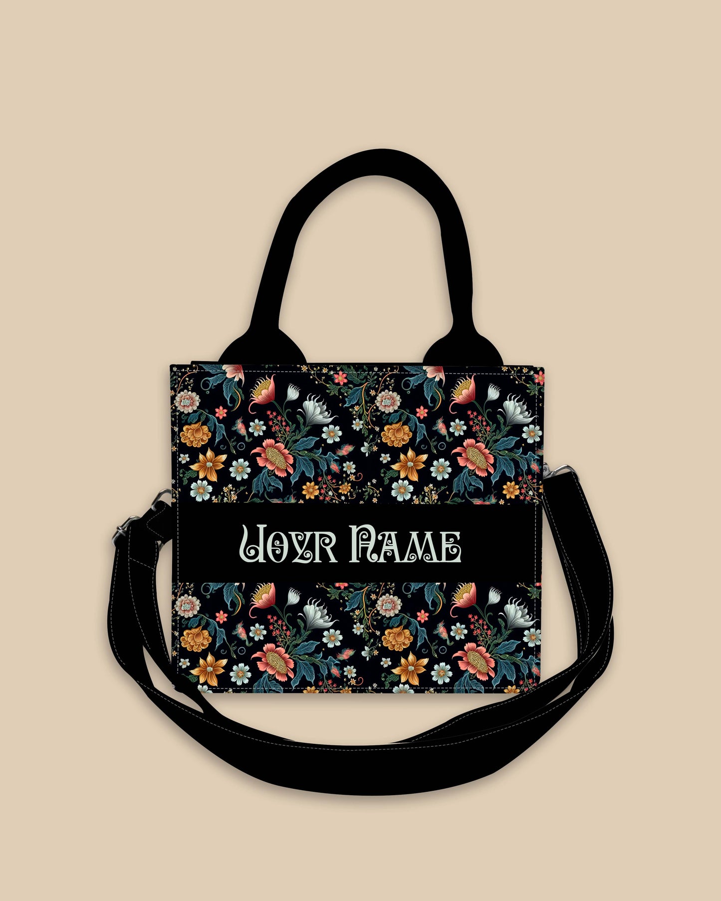 Customized Small Tote Bag Designed With Intricate Floral Pattern And Elegant Flower