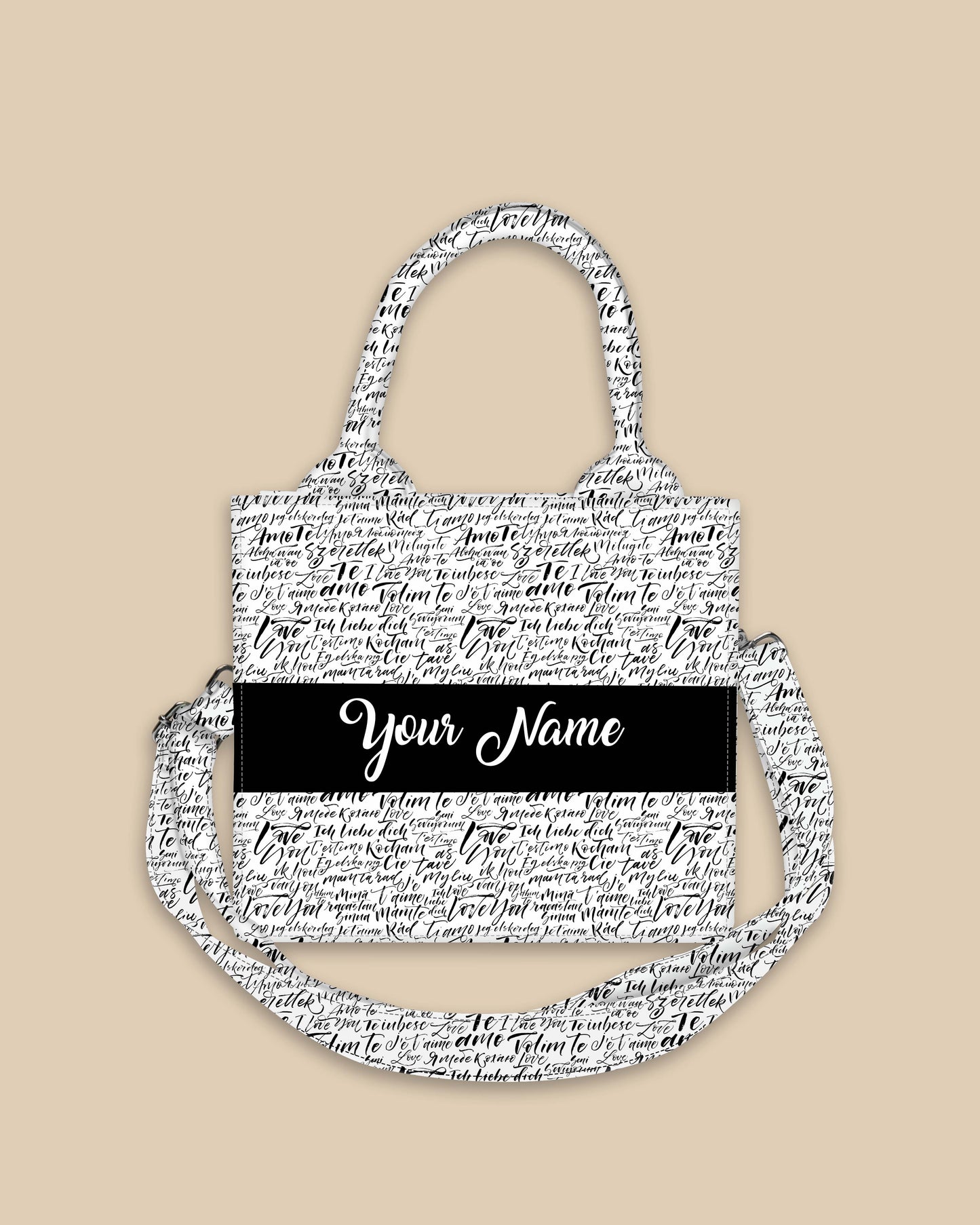 Customized Small Tote Bag Designed with Fragment Handwritten Words Pattern