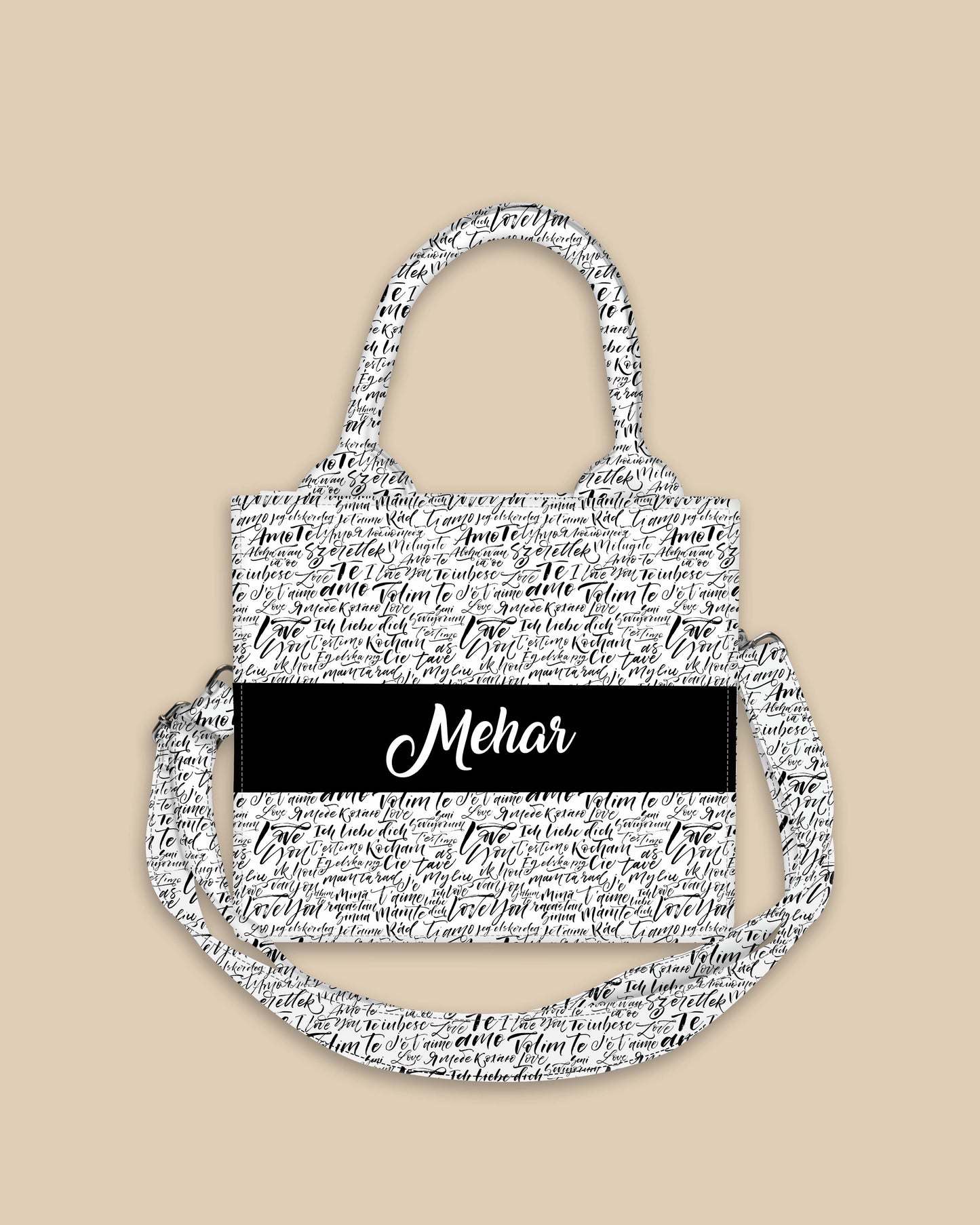 Customized Small Tote Bag Designed with Fragment Handwritten Words Pattern