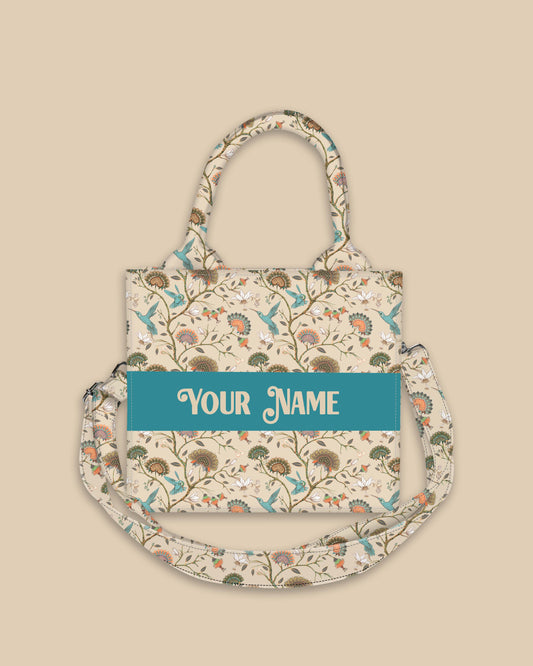 Customized Small Tote Bag Designed with Humming Birds And Vintage Flower Plant