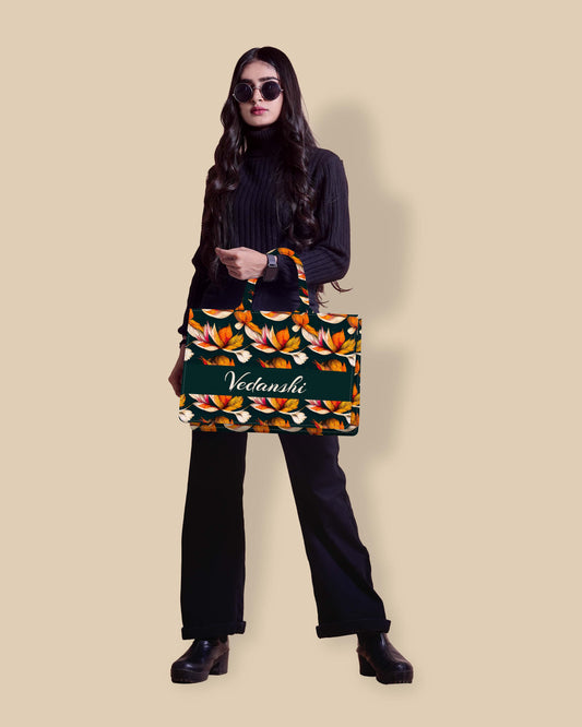 Customized Tote Bag  Designed With Autumn Leaves Decorative Pattern