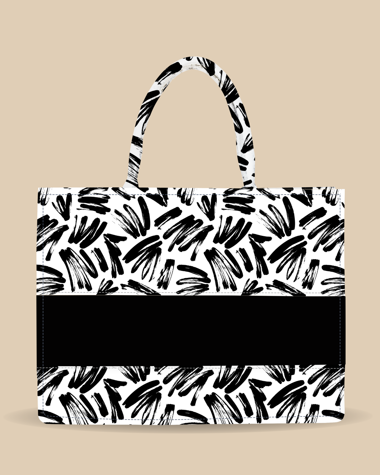 Customized Tote Bag  Designed With Black Brushstrokes Pattern