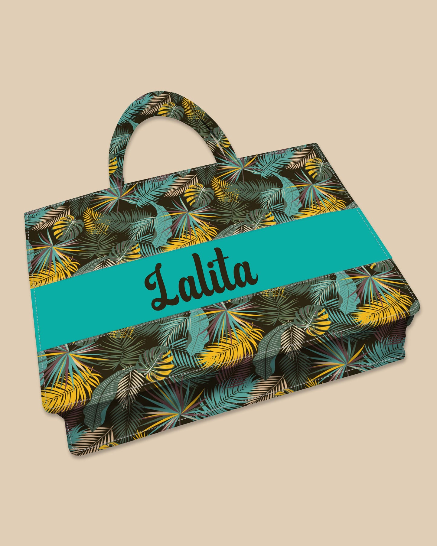 Customized Tote Bag Designed With Colourfull Tropical And Vintage Palm Leaves
