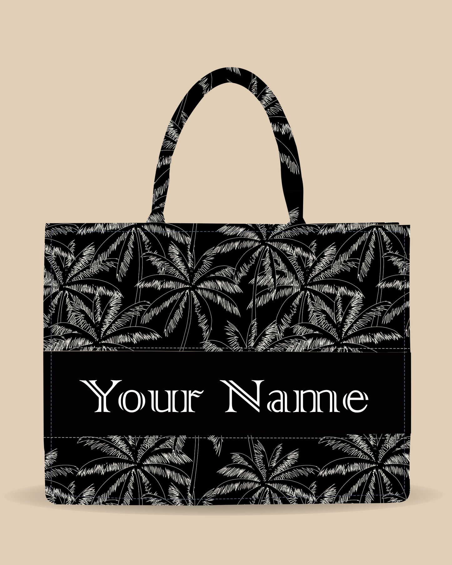 Customized Tote Bag Designed With Hand Drawn White Outline Palm Trees Pattern