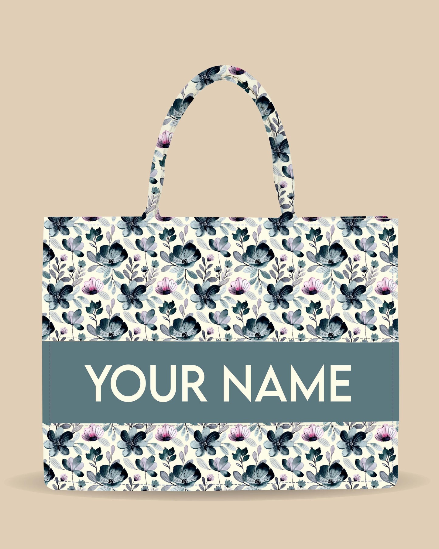 Customized Tote Bag  Designed With Indigo Watercolor Floral Pattern
