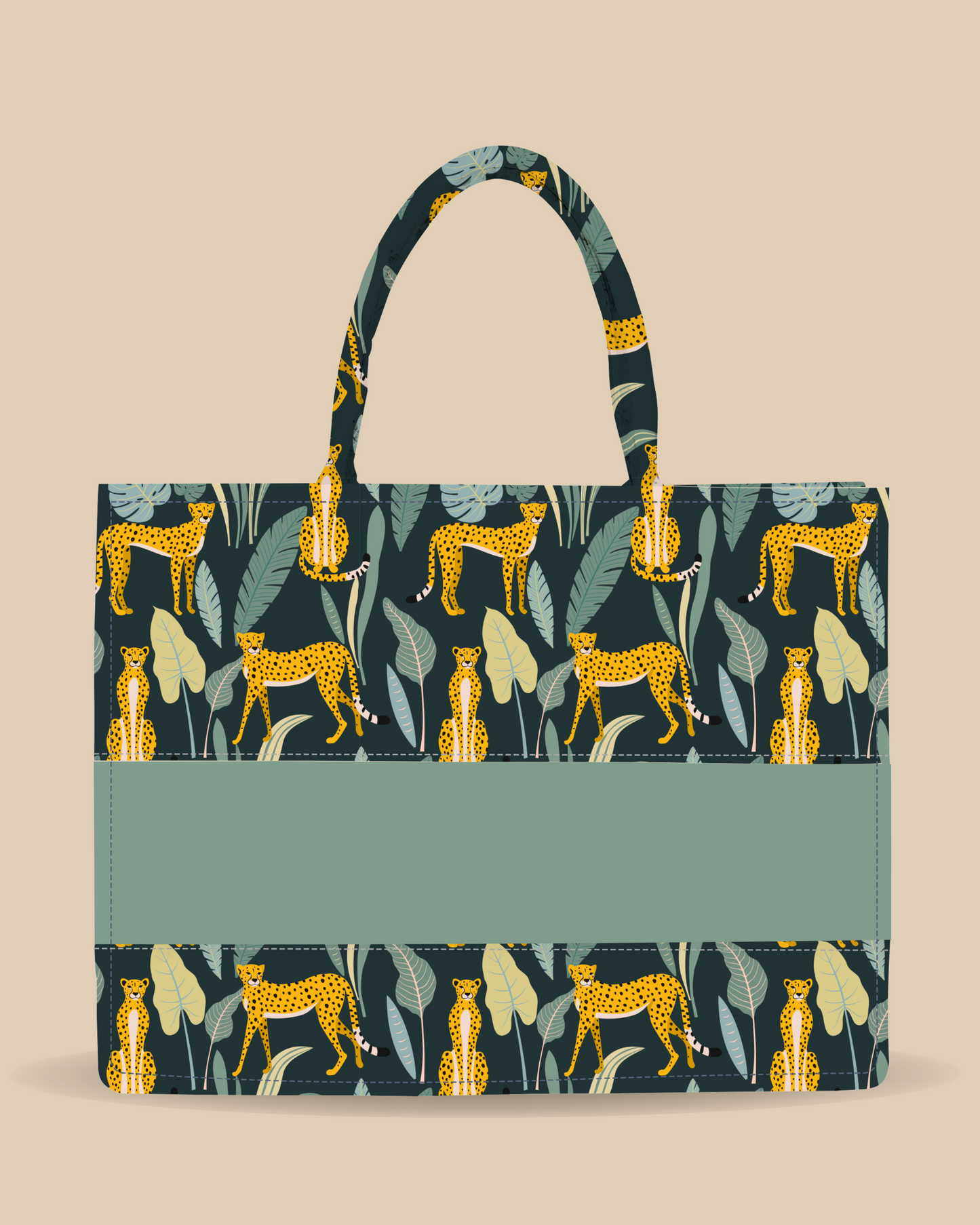 Customized Tote Bag Designed With Leopard Pattern And Tropical Leaves