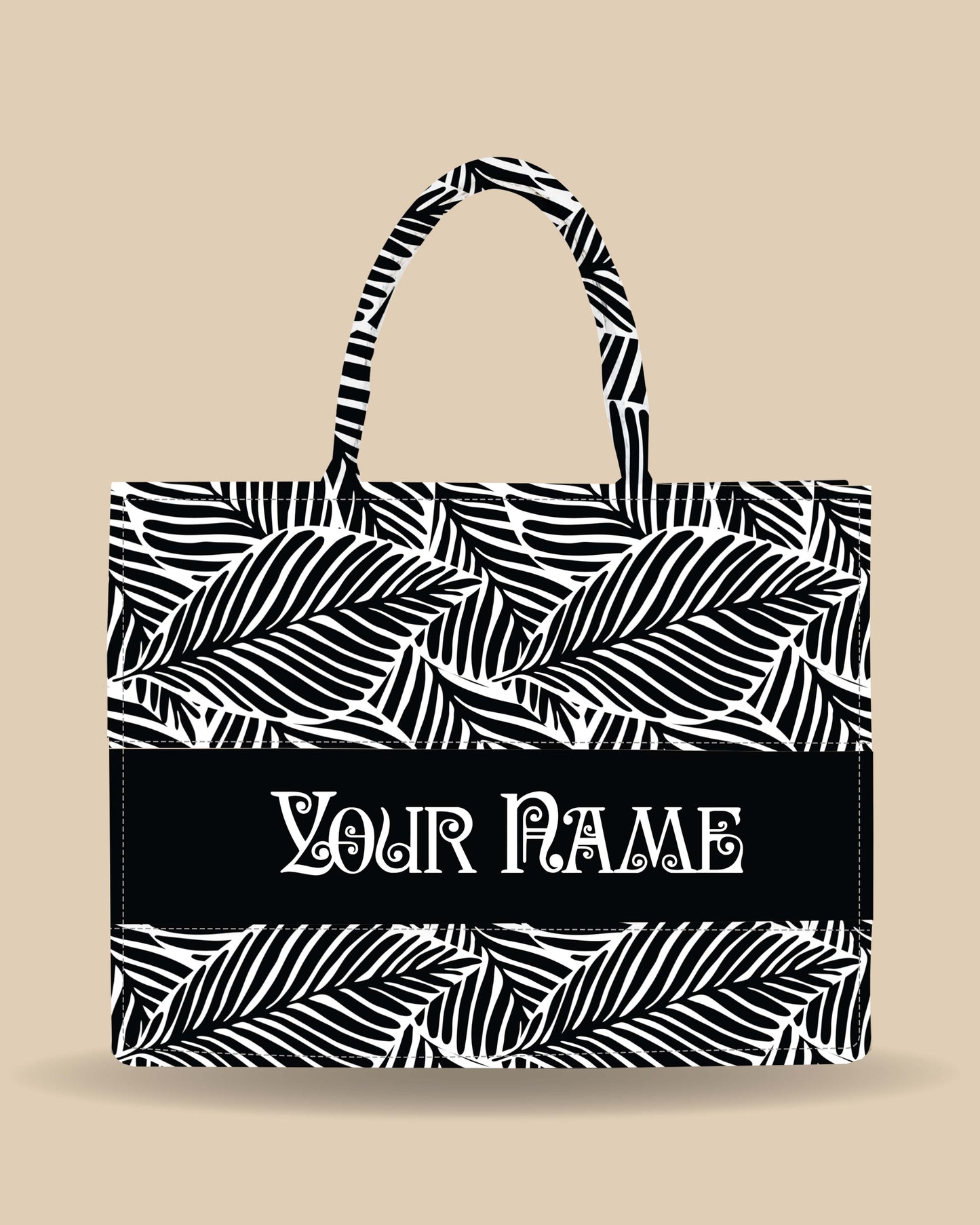 Customized Tote Bag Designed with Tropical Leaf Calligraphy