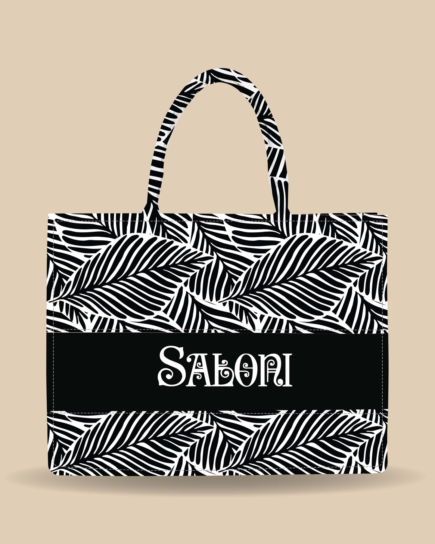 Customized Tote Bag Designed with Tropical Leaf Calligraphy