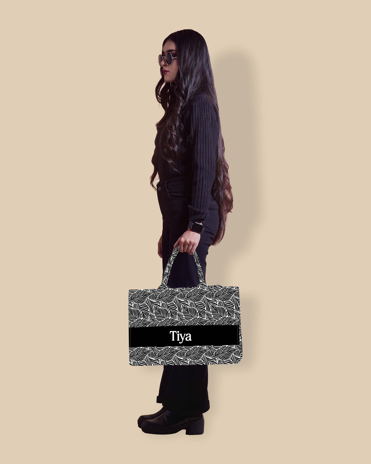 Customized Tote Bag Designed with Tropical Leaf Calligraphy