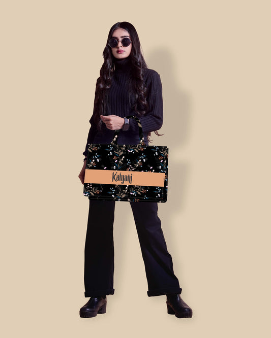 Customized Tote Bag Designed with Tropical Motifs Scattered Flowers