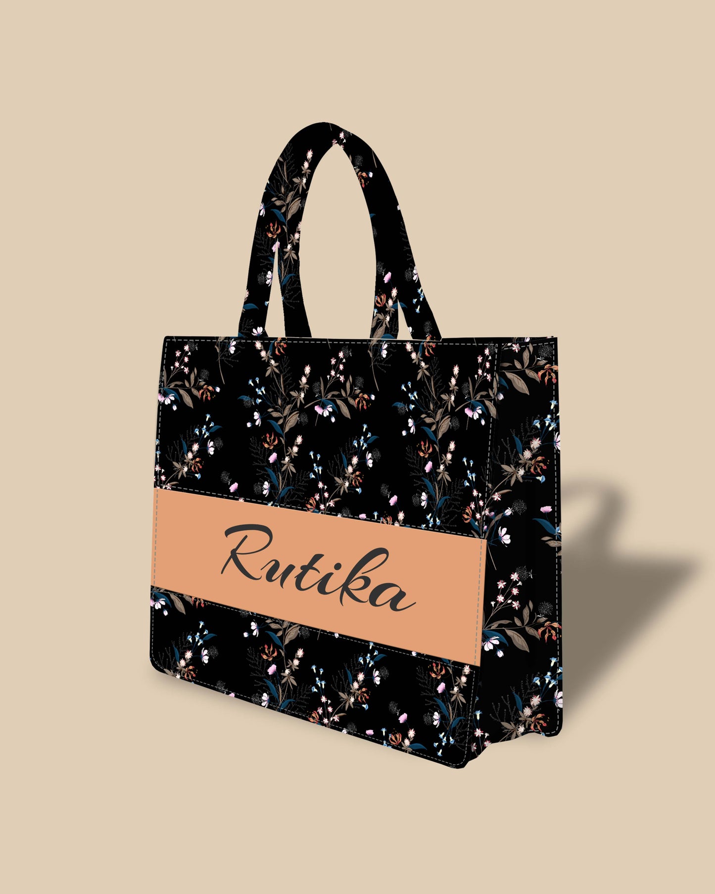 Customized Tote Bag Designed with Tropical Motifs Scattered Flowers