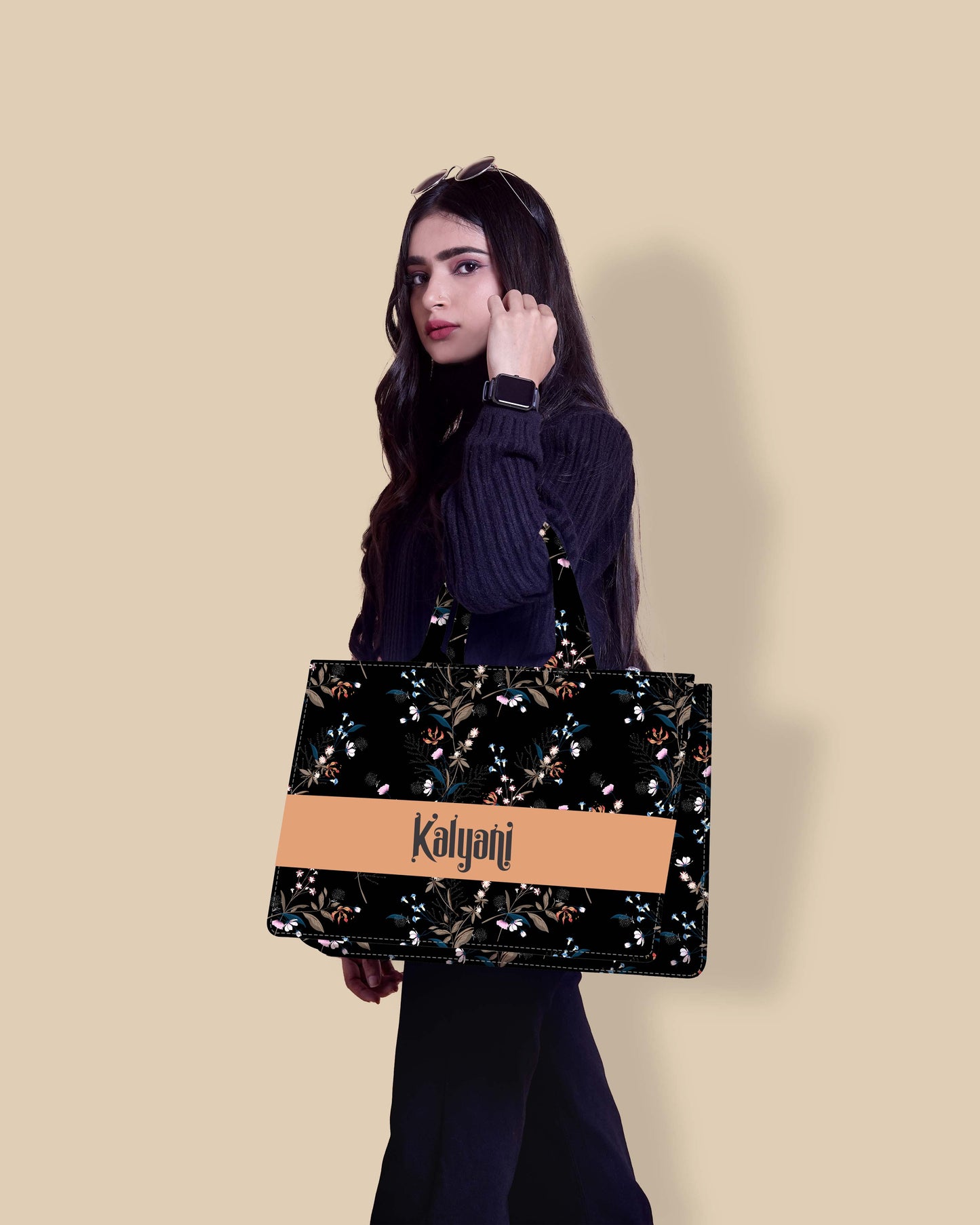 Customized Tote Bag Designed with Tropical Motifs Scattered Flowers