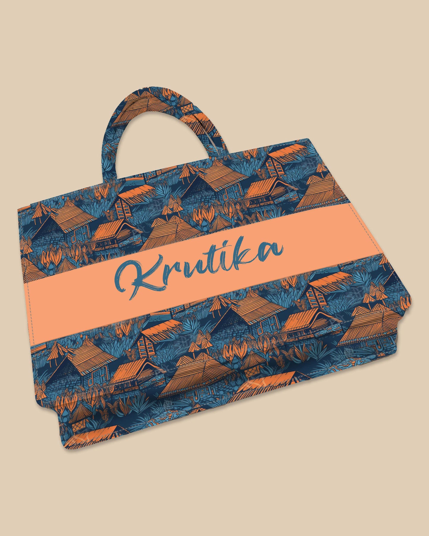 Customized Tote Bag Designed with Vintage Dutch Beach Huts And Trees