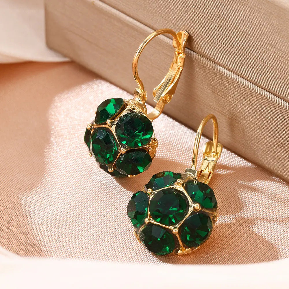 Delicate Green Emerald Zirconia Ball Shaped Hoop Earrings