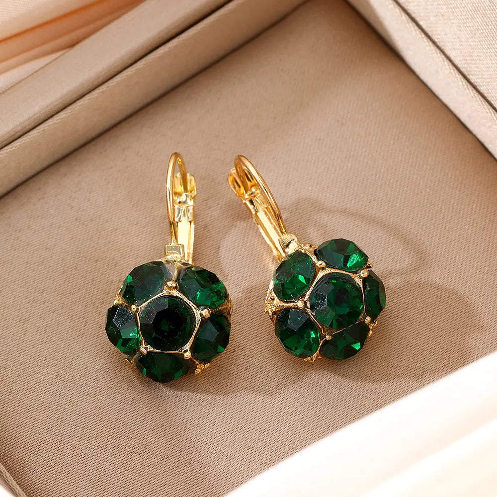 Delicate Green Emerald Zirconia Ball Shaped Hoop Earrings
