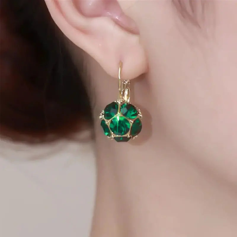 Delicate Green Emerald Zirconia Ball Shaped Hoop Earrings