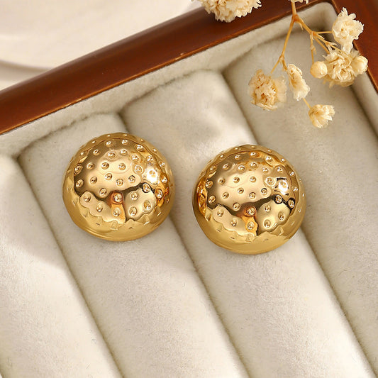 Anti-Tarnish 18K Gold Plated Stainless Steel Dotted Pattern Round Shape Stud Earring