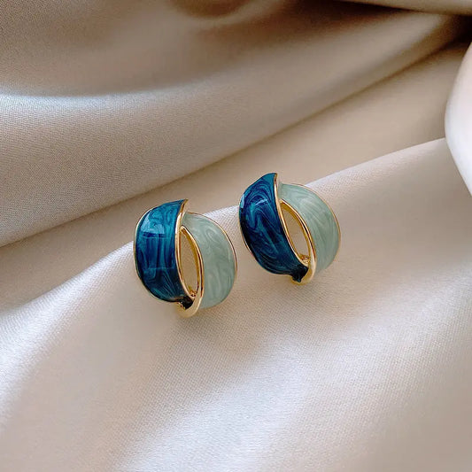 Duel Color Enamel Geometric Stud Earring