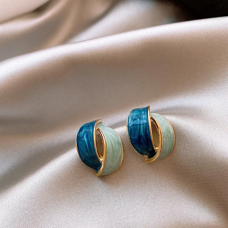 Duel Color Enamel Geometric Stud Earring