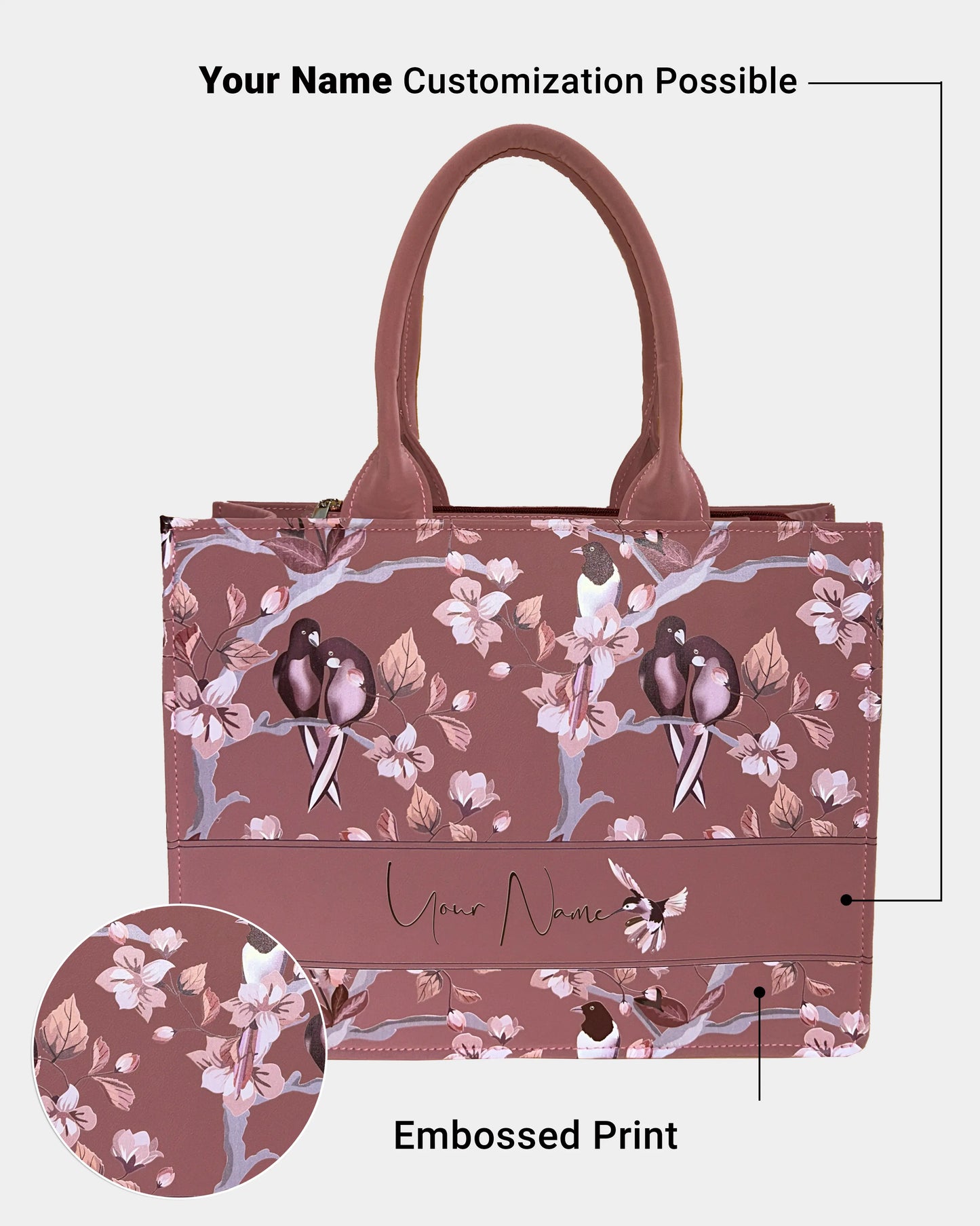Dusky Rose Designer Embossed Customized Tote Bag