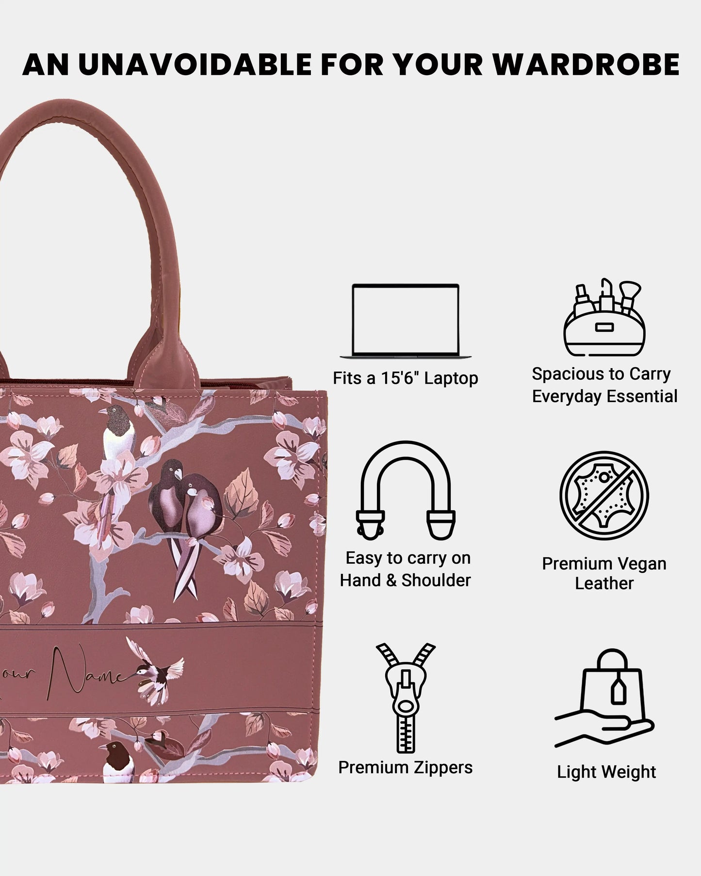 Dusky Rose Designer Embossed Customized Tote Bag