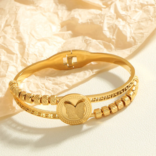 Elegant Round Butterfly 304 Stainless Steel Bracelet - Anti-Tarnish & Durable