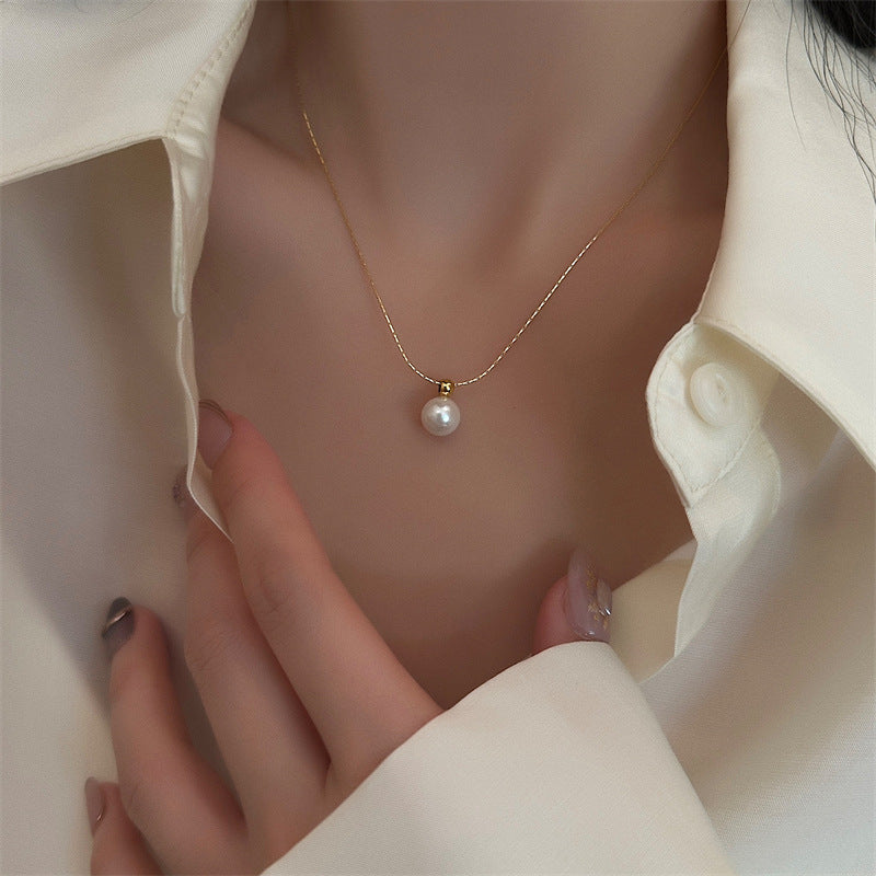 Elegant Simple Style Titanium Steel Anti-Tarnish Pearls Inlay Pendant Necklace