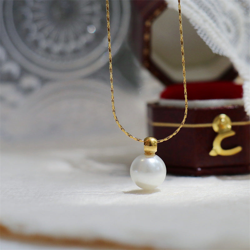 Elegant Simple Style Titanium Steel Anti-Tarnish Pearls Inlay Pendant Necklace