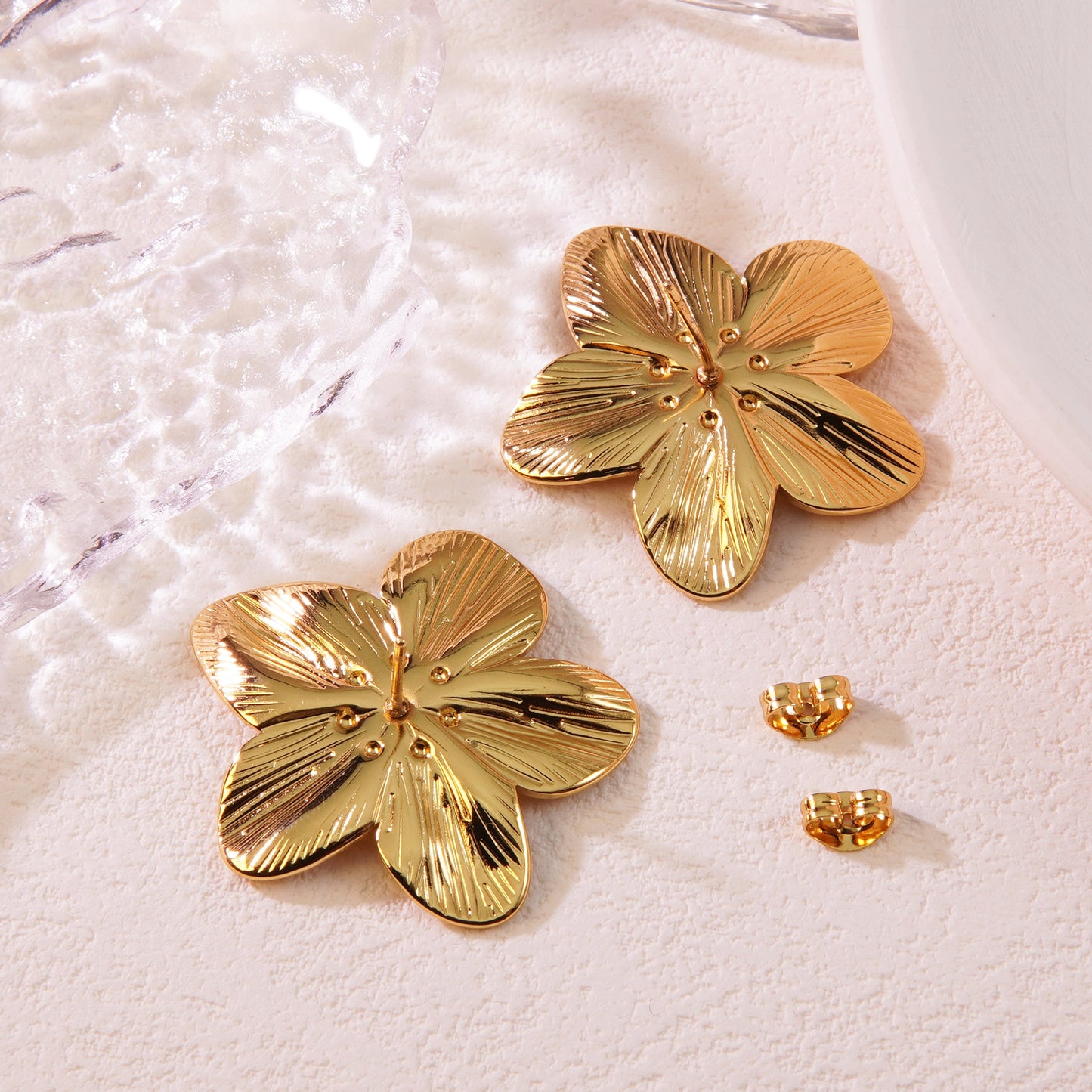 Exaggerated Flower 18K Gold Plated Anti-Tarnish Stainless Steel Stud Earrings for Women