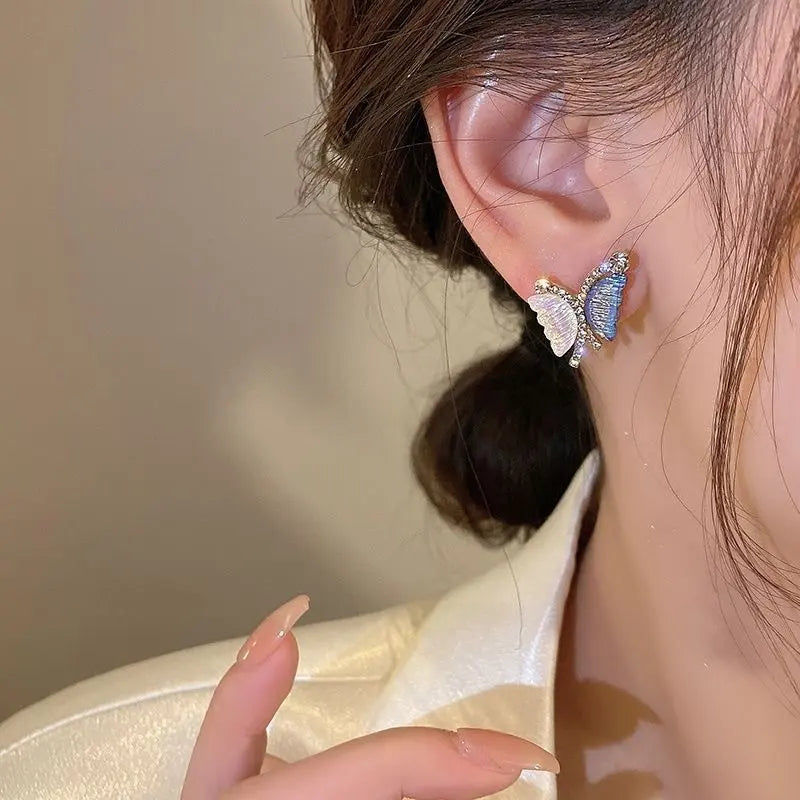Geometric Diamond Pearl Butterfly Luxury Stud Earrings