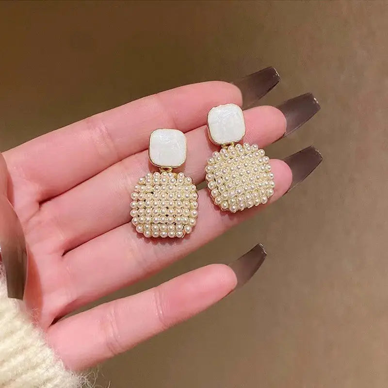 Geometric Pearl Square Drop Earring For Women