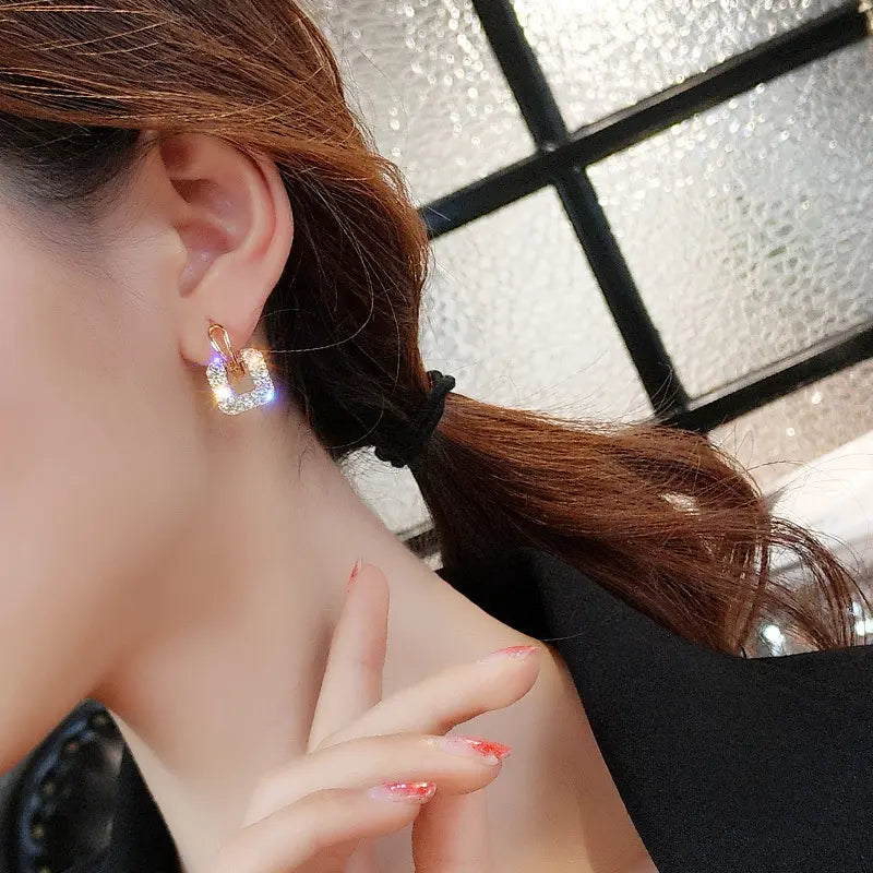 Gold Plated BlingBling Rhinestone Square Drop Earrings