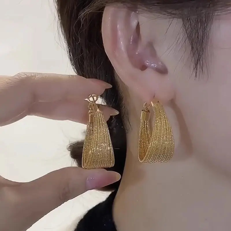 Gold Plated C-shaped Multilayer Hoop Earring