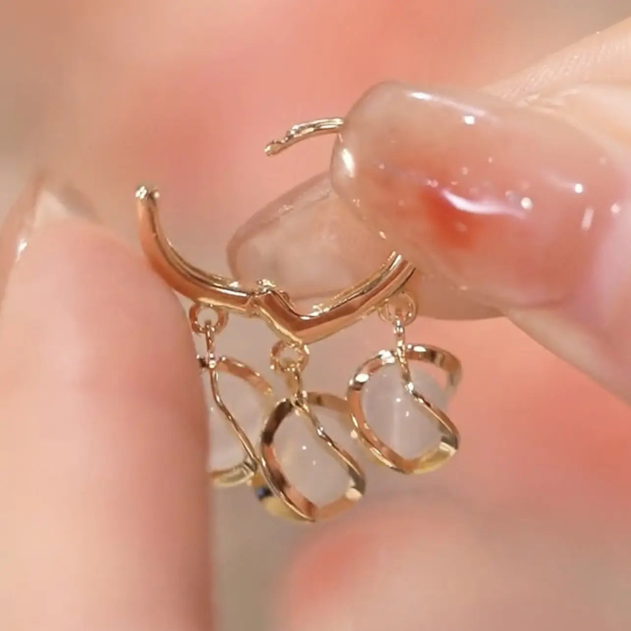 Gold Plated Cat Eye Stone Drop Heart Hoop Earrings For Women